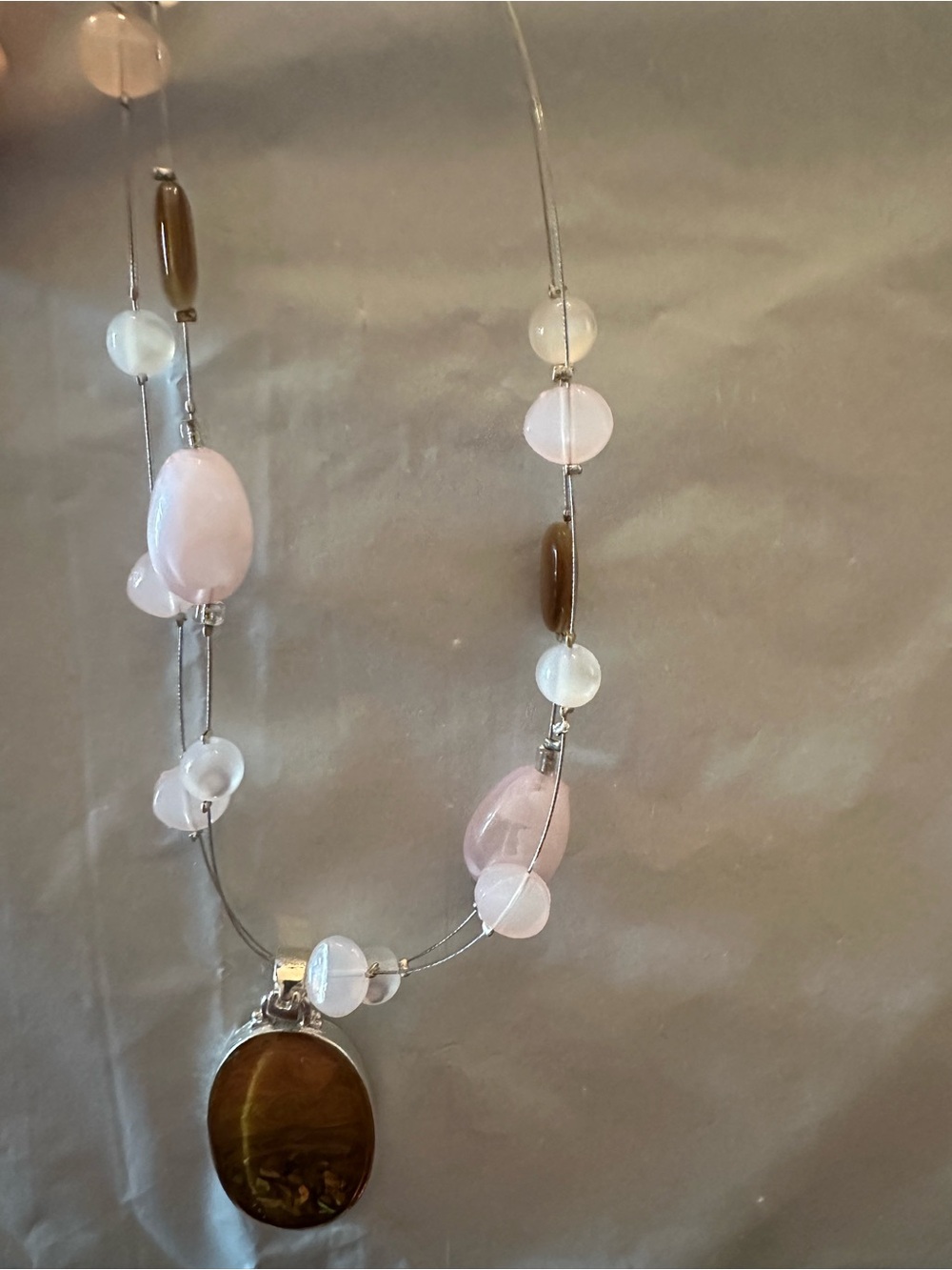 Kenneth Cole Pink, White & Brown Beaded Pendant Necklace